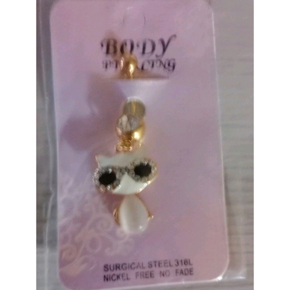 Cool Cat With Sunglasses Belly Ring Surgical Steel - Picture 2 of 2